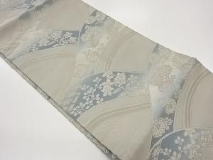 曲線に秋草・菱模様織出し名古屋帯